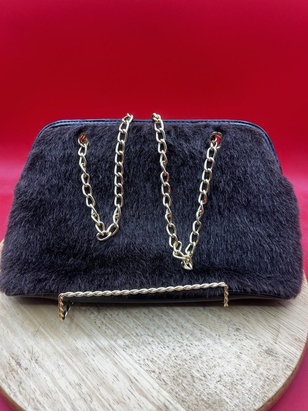 Victoria’s Secret Faux Fur Brown Satchel Shoulder Bag With Gold Chain Strap